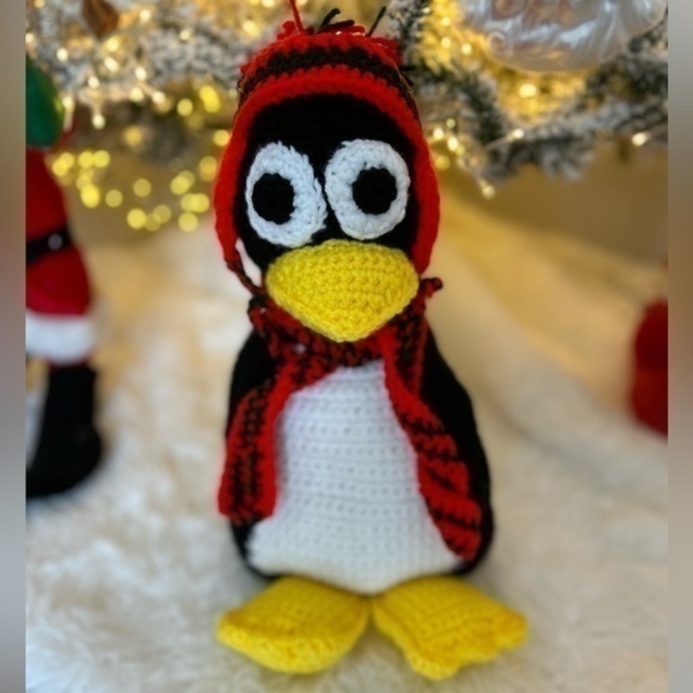 Handmade crocheted penguin 17 inches tall doll